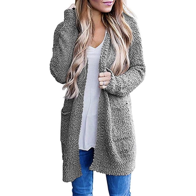 Chandails pour Femmes Cardigan Ouvert à Manches Longues en Tricot Doux avec Poches
