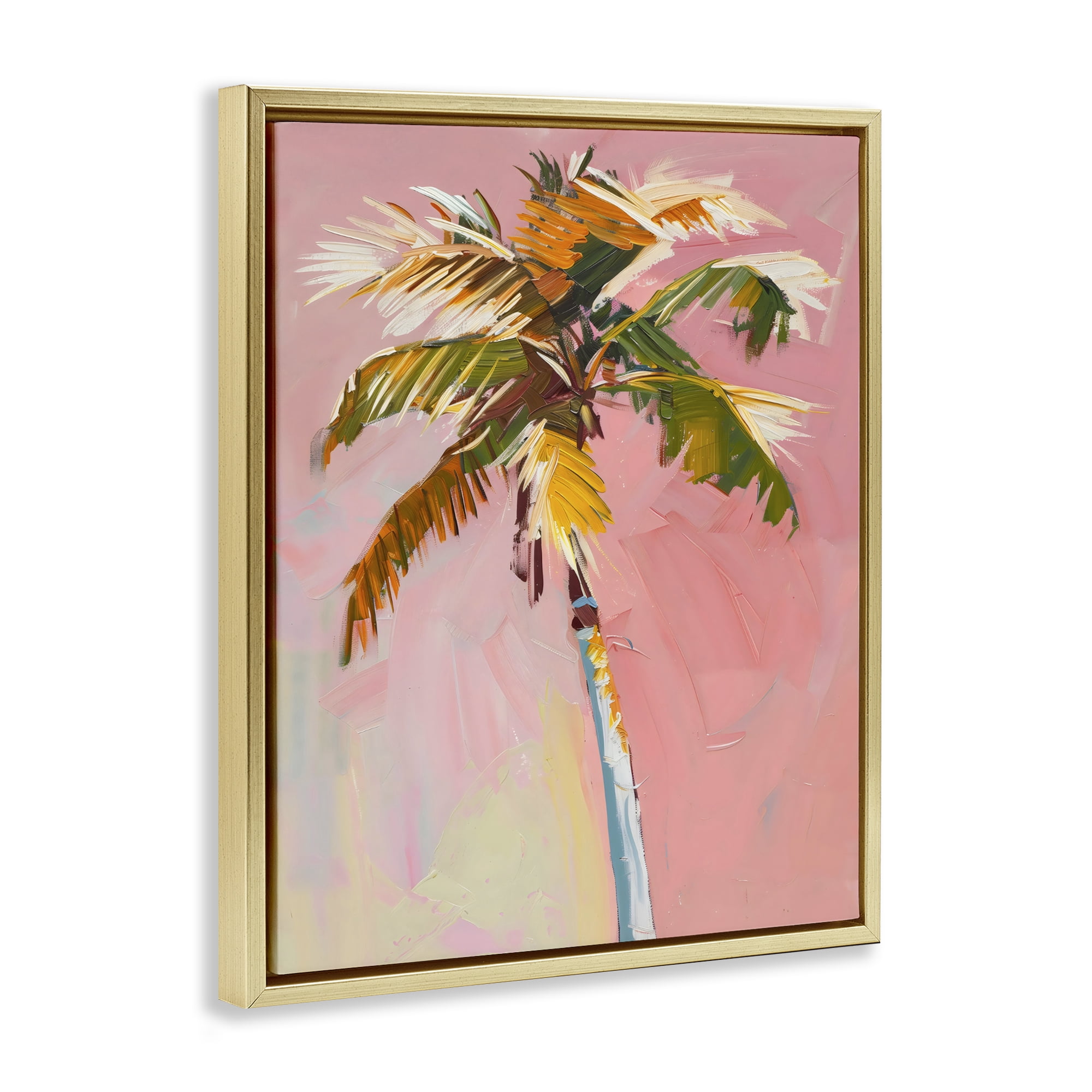 Stupell Industries Pink Palm Summer Oasis Gold Framed Floater Canvas Wall Art, design by The Prints Vibe