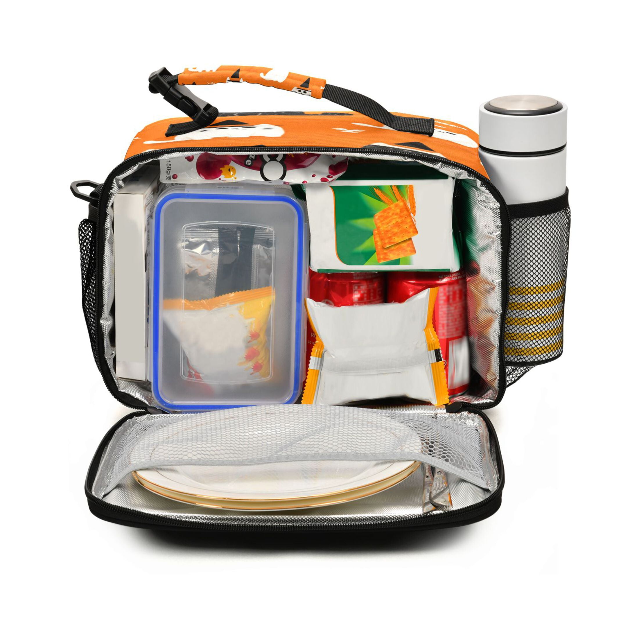 Insulated Lunch Bag 6L Leak-Proof Lunch Box with Shoulder Strap Multiple Pockets Lunch Tote Black Cat and White Cat