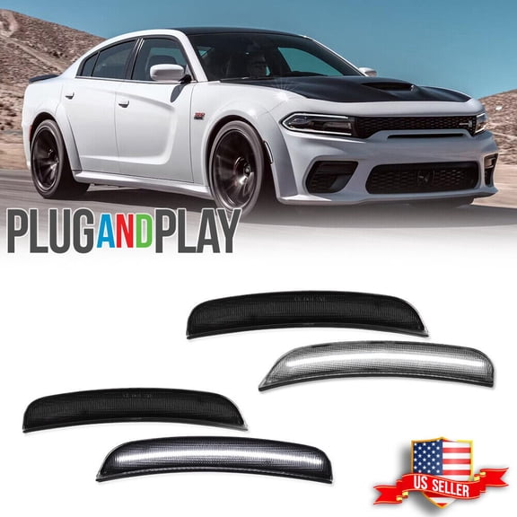 GTINTHEBOX FOR 2015-2022 DODGE CHARGER SMOKED WHITE LED SIDE MARKER LIGHTS FRONT & REAR SET