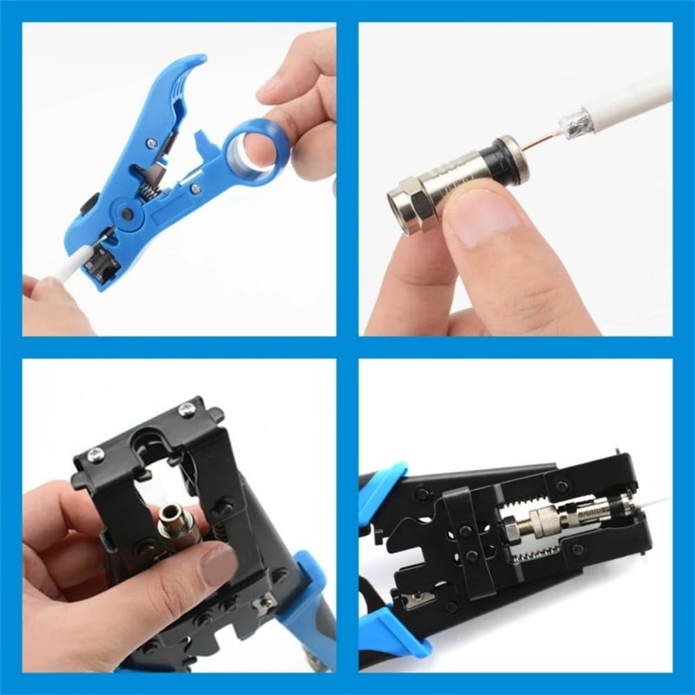 22Pcs Coax Compression Crimping Tool Set for F/BNC/RCA Connector RG-58/59/62/6(3C/4C/5C Type Cable Stripper Kit