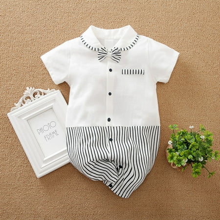 

2024 New Baby Jumpsuit summer class gentleman one-year-old dress newborn baby short sleeve romper