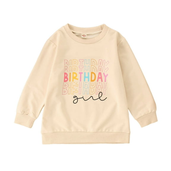 SonxaHe Toddler Girl Sweatshirt Birthday Letter Print Long Sleeve Causal T Shirt Kids Loose Thin Sweatshirt Beige,Sized 2-3