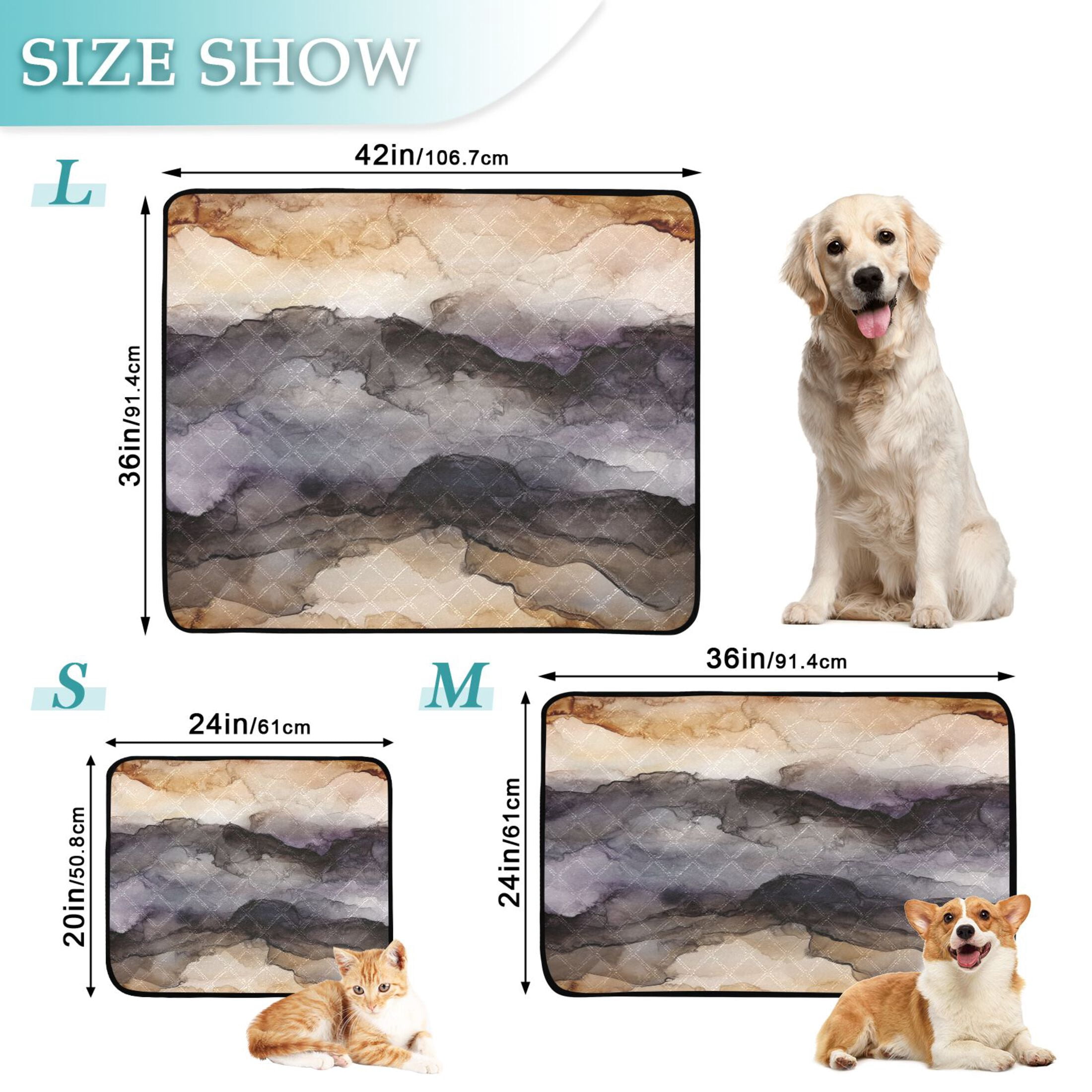 Qxltty Dark Brown Marble Cat litter Pads Pet Set of 3 Diaper Mats Center Anti-leakage Layer Absorbent Soft and Comfortable