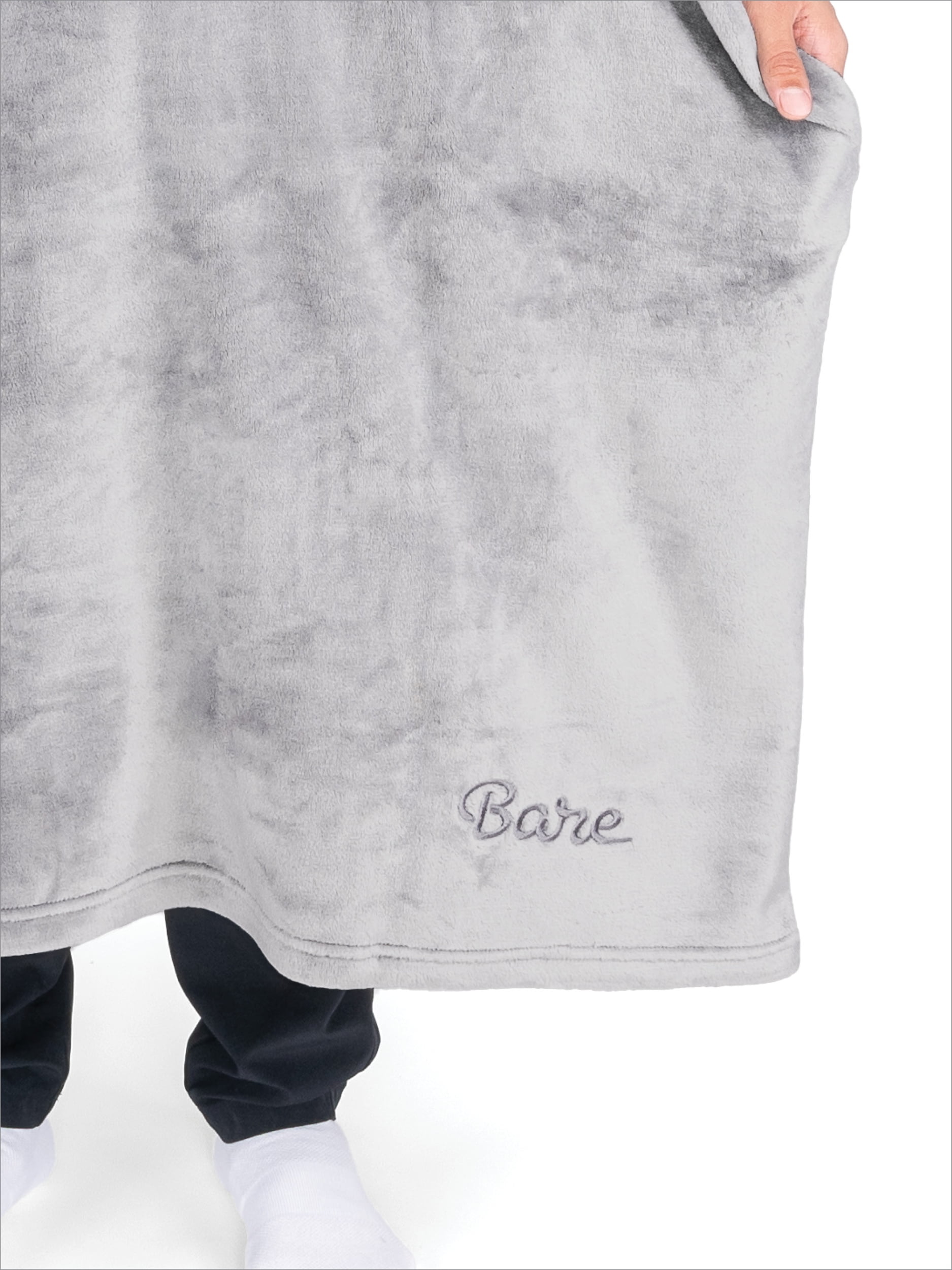 Bare Homey Adult Size Microplush Wearable Blanket - Long Length - Zipper Side Pockets, Gray