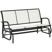 Spaco 3-Person Outdoor Patio Glider Bench, Porch Glider Swing with 3 Seats, Breathable Mesh Fabric Bench with Metal Frame for Outdoor, Cream White