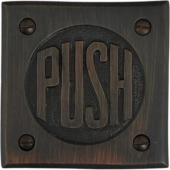 Small Push Door Plate in Dark Bronze Finish Vintage Old Fashioned Lettering