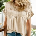 thumbnail image 3 of Weardear Womens Summer Tops Round Neck Lace Crochet Short Sleeve Shirts Casual Chiffon Blouses, 3 of 5
