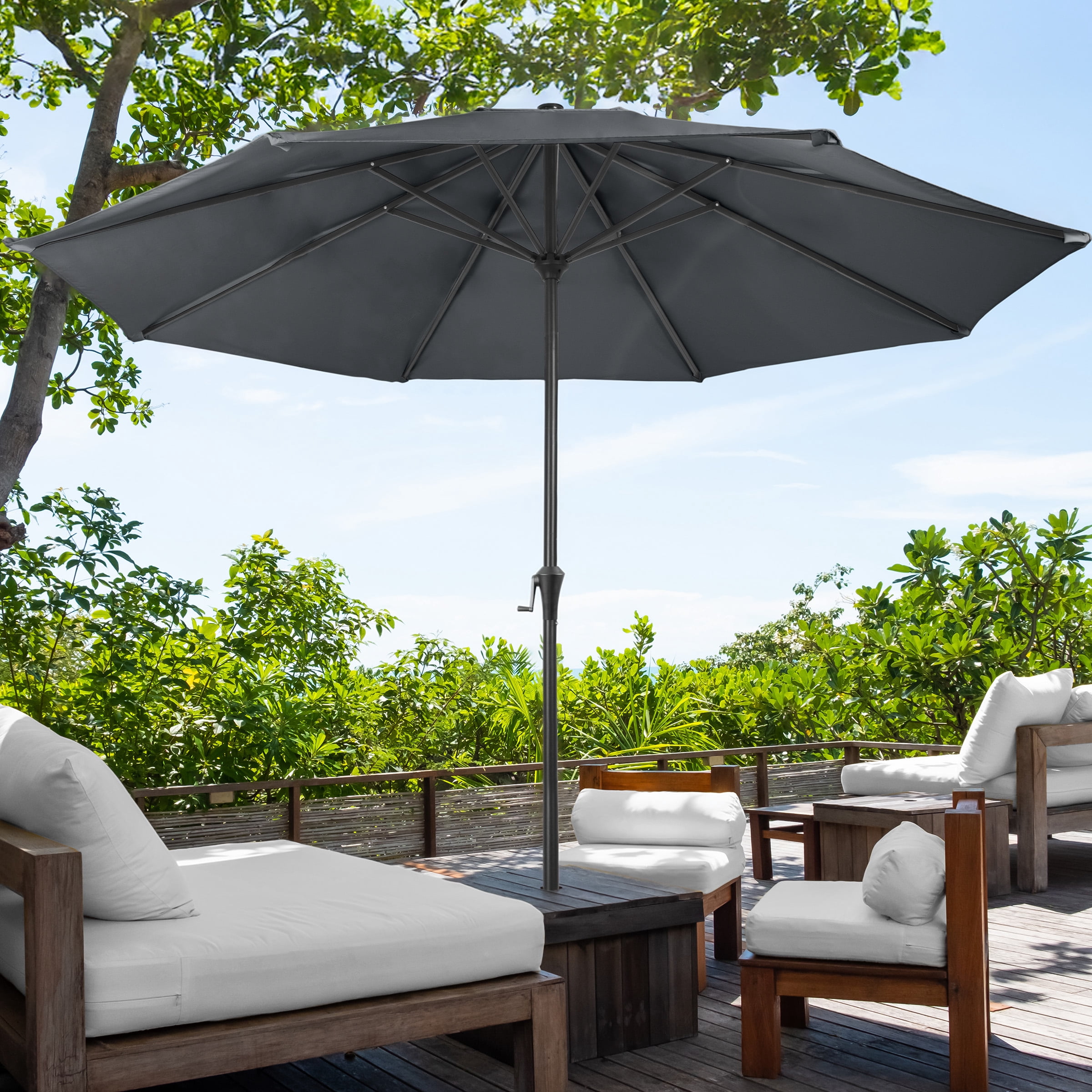 Pure Garden 9FT Outdoor Vented Patio Umbrella with Easy Crank (Gray)