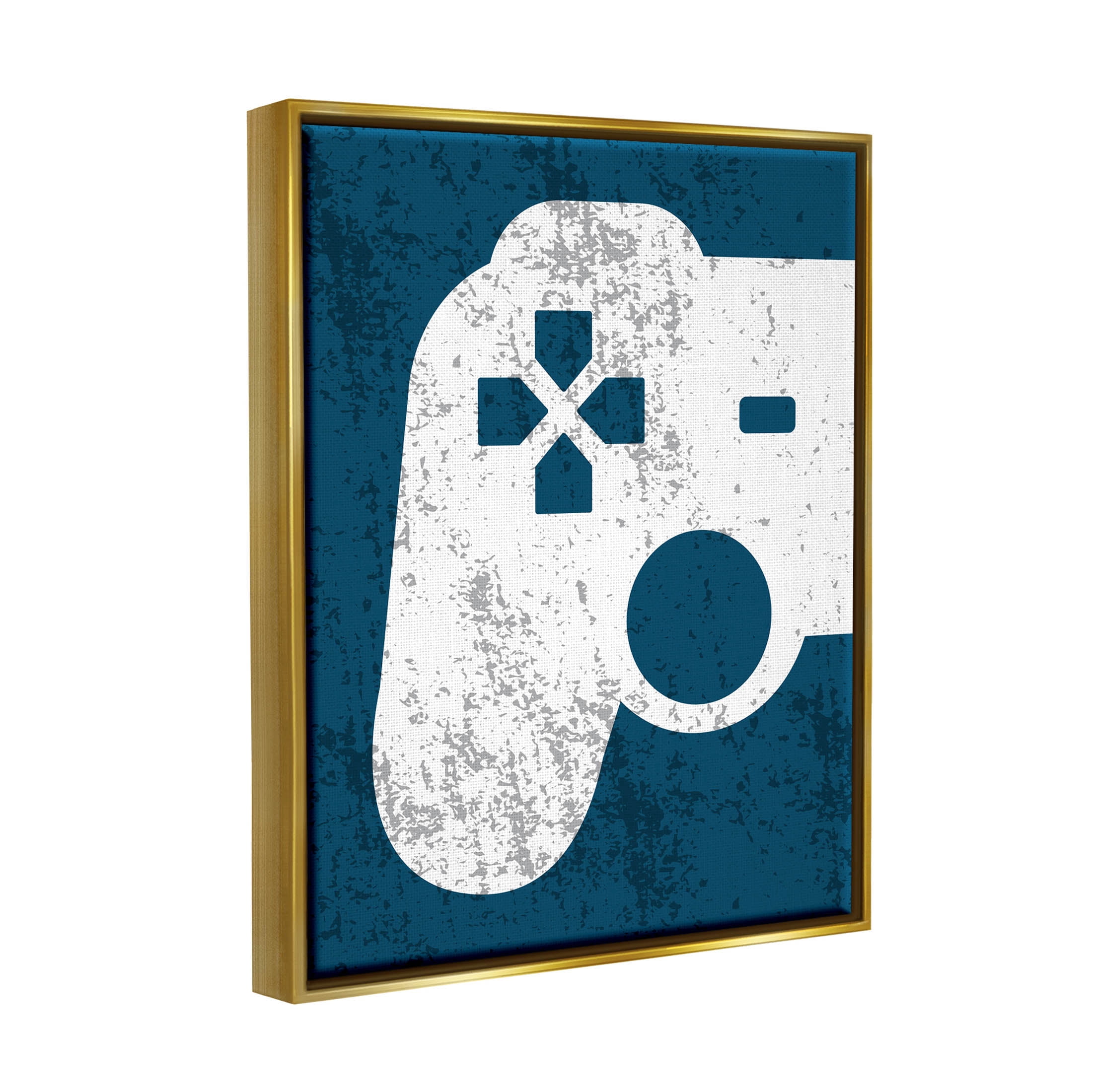 Stupell Industries Distressed Game Controller Shape Graphic Art Metallic Gold Floating Framed Canvas Print Wall Art, Design by Kim Allen