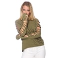 thumbnail image 4 of Ripped Cut Out Holes Long Sleeve Faded Distressed Top Pullover Shirt, Distress Olive, X-Large, 4 of 6