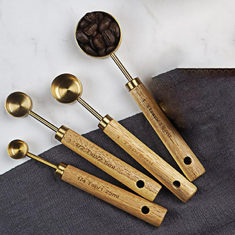 Measuring Cups and Spoons Set of 8, Wood Handle with Metric and US