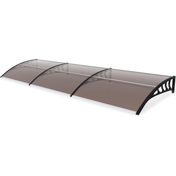 FASCK 118"x38" Window Awning Canopy, Polycarbonate Front Door Patio Cover for UV, Rain, Snow & Sunlight Protection, Stylish Brown Panel with Black Bracket