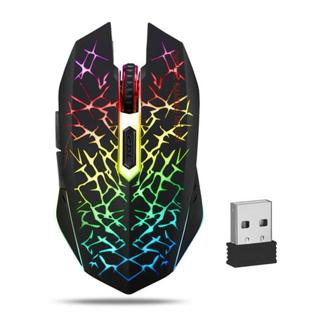 Wireless Gaming Mouse, TSV Silent Click Wireless Rechargeable Mouse with Colorful LED Lights and 2400/1600/1200 DPI for Laptop and