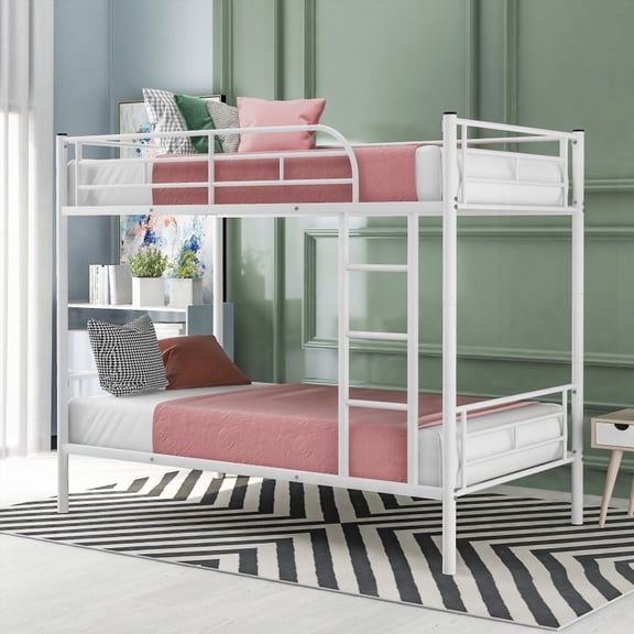 Metal Twin Over Twin Bunk Bed - White, Sturdy, 78.1"L x41.4"W x 65.3"H, 250/350 lbs Capacity