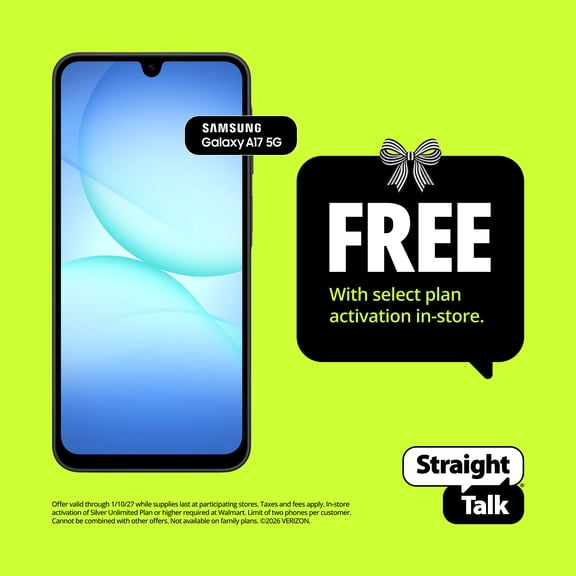 Straight Talk Samsung Galaxy A17, 5G, 128GB, Black - Prepaid Smartphone [Locked to Straight Talk]