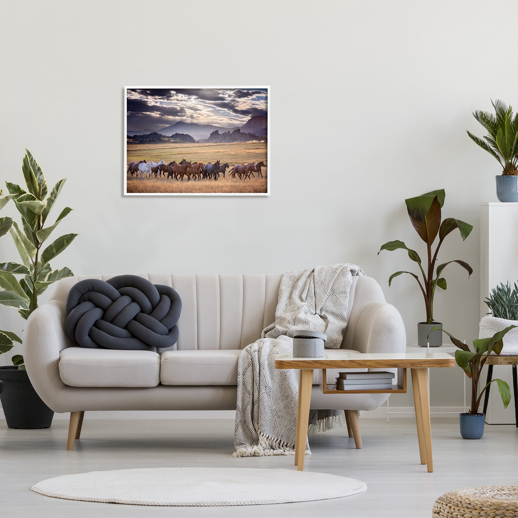 Stupell Industries Galloping Horses Cloudy Mountains Landscape Photography White Framed Art Print Wall Art, 30 x 24