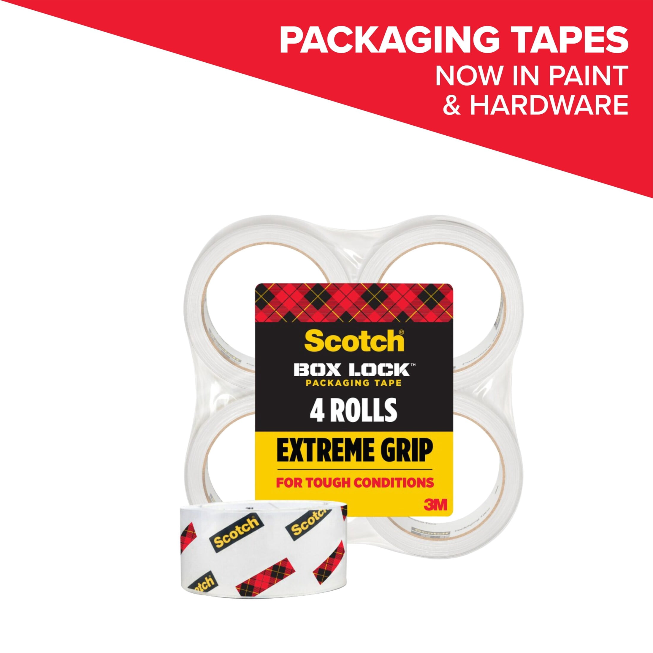 (4 pack) Scotch Box Lock Packaging Tape, Clear, 1.88 in. x 54.6 yd, 4 Rolls