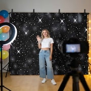 Starry Sky Backdrop for Photoshoot,Photography Photo Studio Background Wall Backdrop,Modern Black Abstract Dots Stars Aesthetic Back Drop Banner Panel for Portraits Wedding Live Streaming 10x8Ft