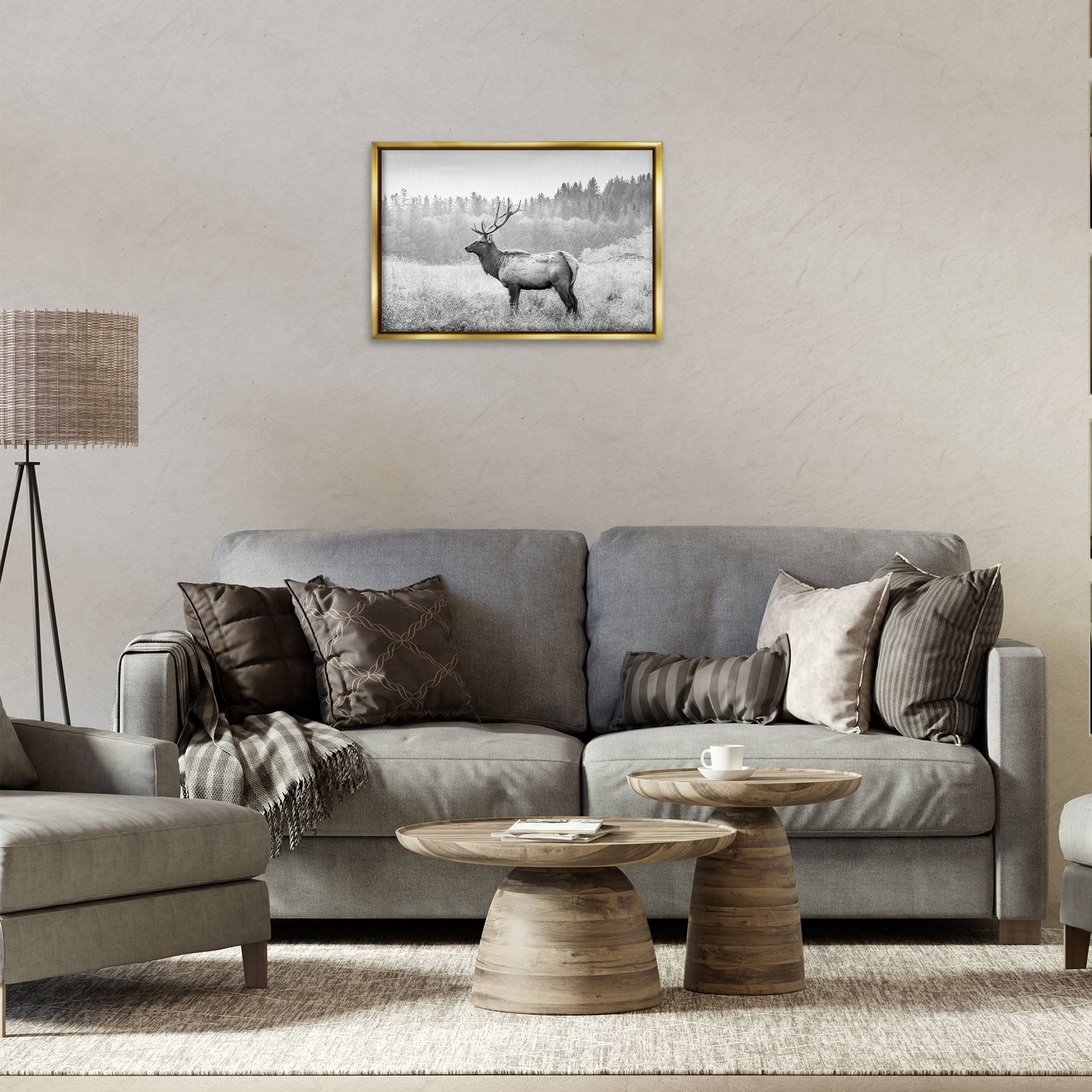 Stupell Industries Stoic American Elk Landscape & Nature Photography Gold Floater Framed Canvas Art Print Wall Art, 25 x 17
