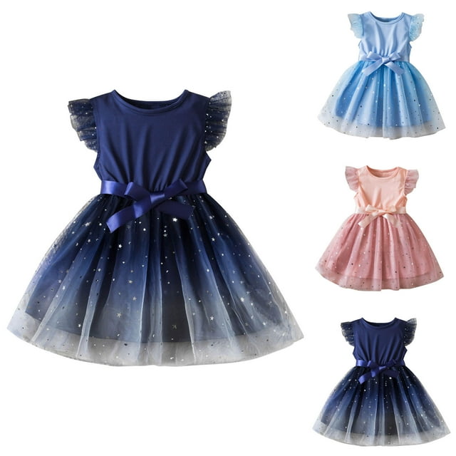 JDQJBZ Girls Sleeveless Dress Ruffle Hem Lace Mesh Tutu Princess for 1-6 Years