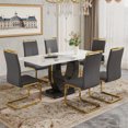 thumbnail image 3 of JUFU 71" Luxury White Marble Dining Table Set for 6, Modern Dining Table with 6 Gray PU Leather Chairs and Gold Metal Legs, Elegant Dining Room Table Set for Kitchen and Dining Room, 3 of 10