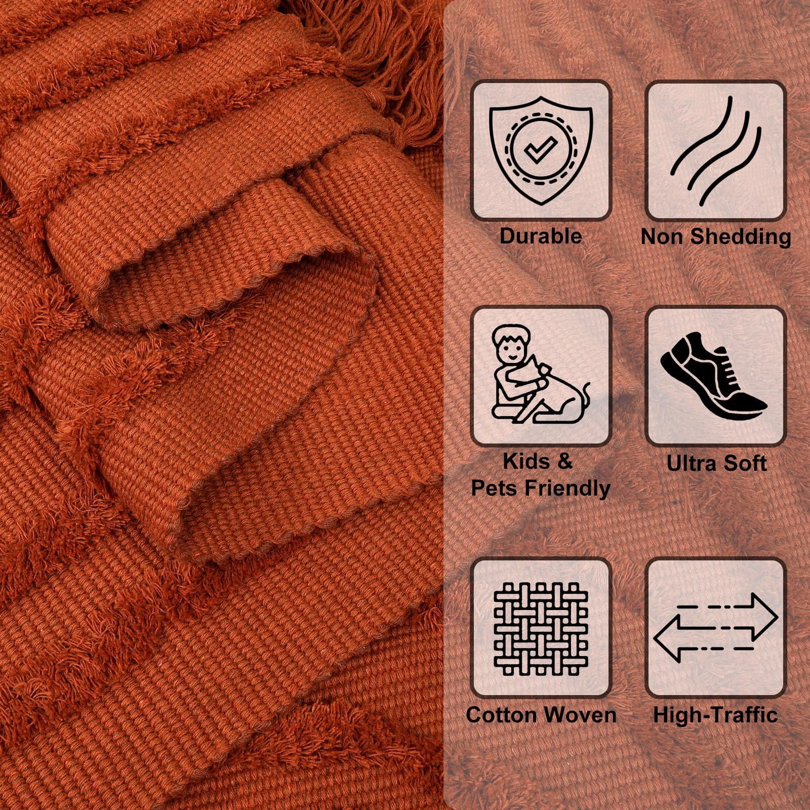 SUNDEREY Hallway Runner Rug 2'x6', Terracotta Washable Bathroom Rug Runners, Cotton Woven Kitchen Runner Rugs with Tassel, Farmhouse Tufted Rainbow Bedroom Runner Rug for Laundry Entryway,Red