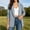 Gray, variant on PiGOGI Women's 3/4 Sleeve Pleated Open Front Casual Blazer for office Fitness Yoga Sports Breathable Lightweight Navy S