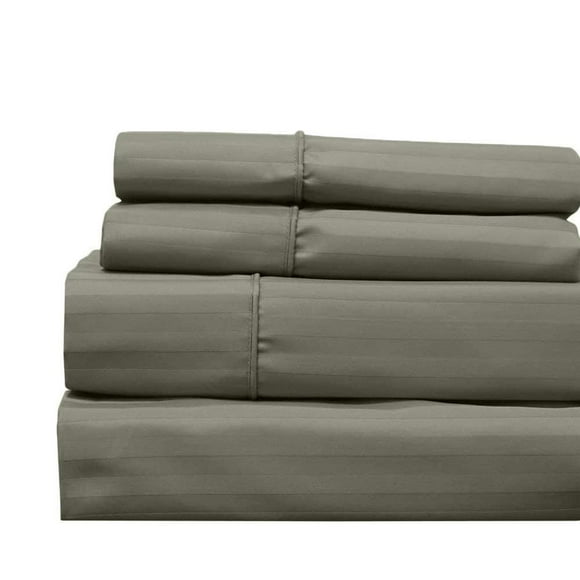 Royal Hotel Draps 650 Fils - Draps Sans Plis - Poches Profondes, Mélange de Coton, Draps en Satin, Hypoallergéniques, 4 Pcs - Full - Sauge, Rayé