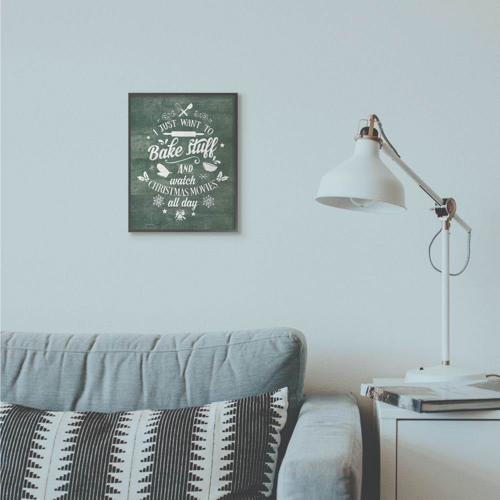 Stupell Industries I Want To Bake Stuff Christmas Holiday Green Word DesignFramed Wall Art By Artist Jo Moulton