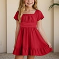 thumbnail image 2 of Wxirdiow Cute Summer Dresses Girl's Floral Summer Dress Ruffle Shirred High Waist Ruched Sweetheart A Line Spring Dress Red Size,4-5 Years, 2 of 5