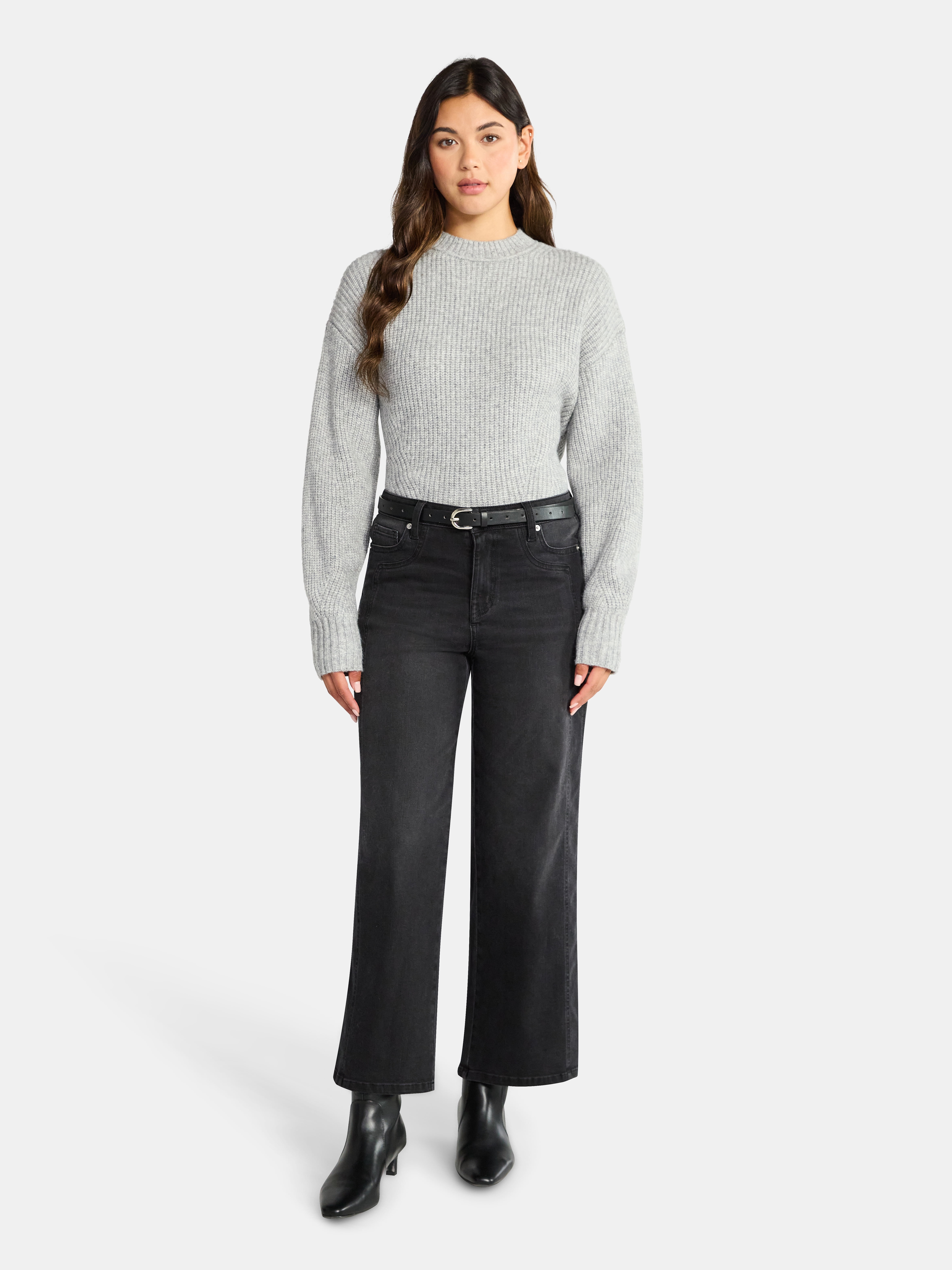 Time and Tru Women's Shaker Stitch Mock Neck Sweater, Midweight, Sizes XS-XXXL