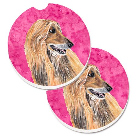 

Pink Afghan Hound Set of 2 Cup Holder Car Coaster