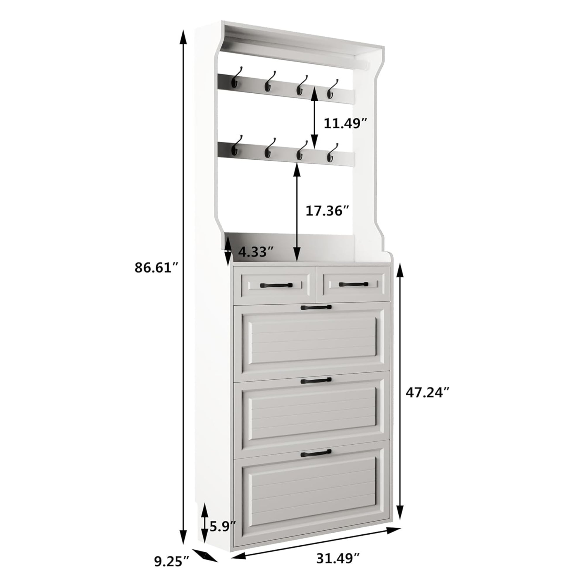 Demi Bonn Narrow Shoe Storage Cabinet, Shoe Cabinet for Entryway with 3 Flip Drawers and Hanging Rack, Wood Hidden Freestanding Shoe Organizer for Hallway, Bedroom, Apartment, White