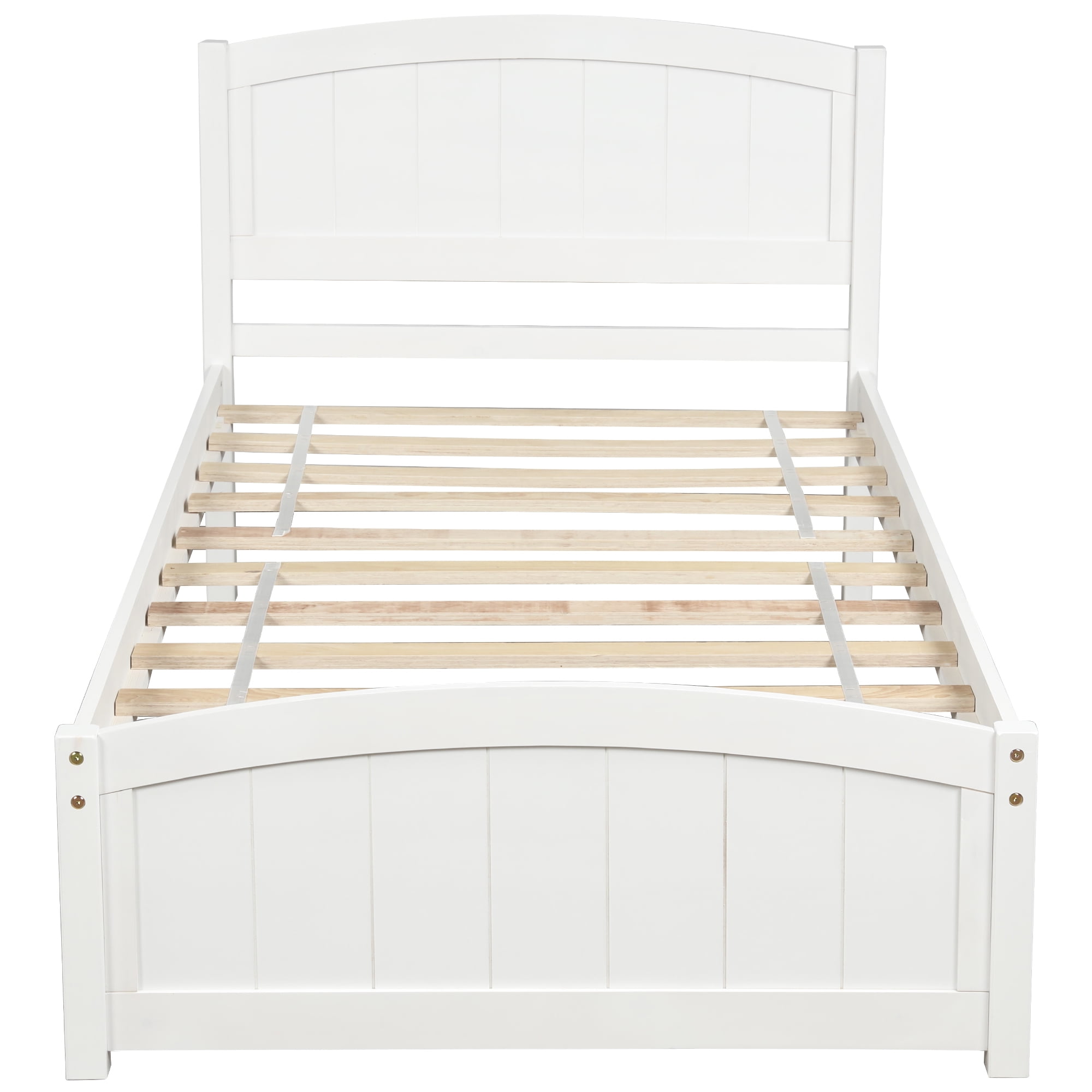 Aukfa Solid Wood Bed Frame, Twin Platform Bed with Headboard, White