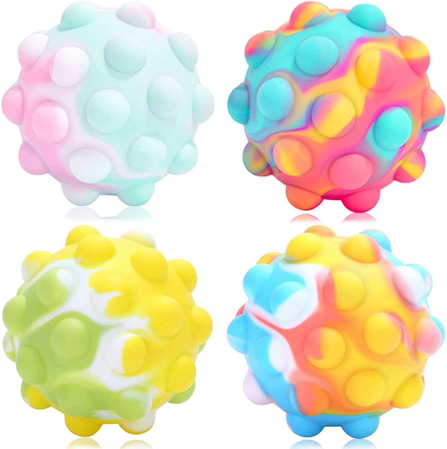 Pop Stress Balls Fidget Toy,3D Sensory Balls Fidget Toys 4 Packs for Kids Adults,Push Bubble Pop Fidget Toy for Its Autism Stress Relief Poppers Ball