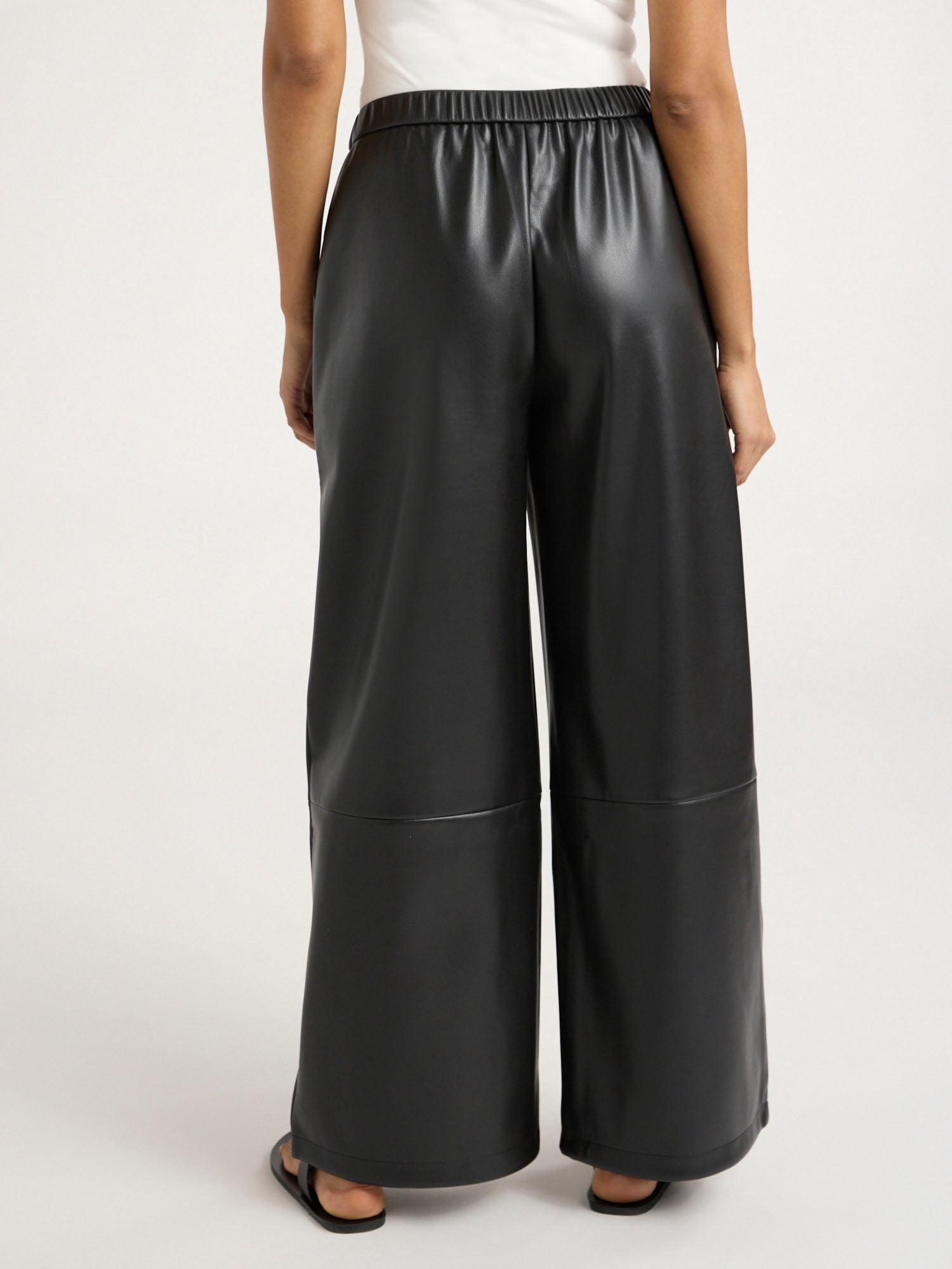 Scoop Women's Faux Leather Wide Leg Parachute Pants with Adjustable Drawstring Hem, 29’’ Inseam, Sizes XS-4X