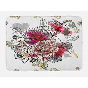 Floral Bath Mat, Romantic Rose Petals Bouquet Bridal Wedding Themed Nostalgic Blooms in Mixed Colors, Non-Slip Plush Mat Bathroom Kitchen Laundry Room Decor, 29.5 X 17.5 Inches, Multicolor, Ambesonne