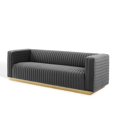 thumbnail image 1 of Tufted Sofa, Velvet, Dark Grey Gray, Modern Contemporary Urban Design, Living Lounge Room Hotel Lobby Hospitality, 1 of 9