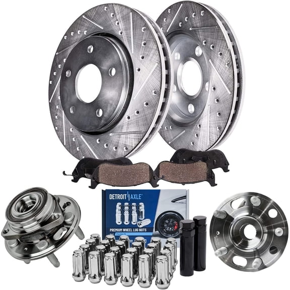Detroit Axle - Front Wheel Bearing Hubs Brake Kit for Chevy Malibu Impala Equinox GMC Terrain Buick Regal LaCrosse Saab 9-5, Brake Rotors Brake Pads Wheel Bearing Hubs Wheel Lug Nuts Replacement