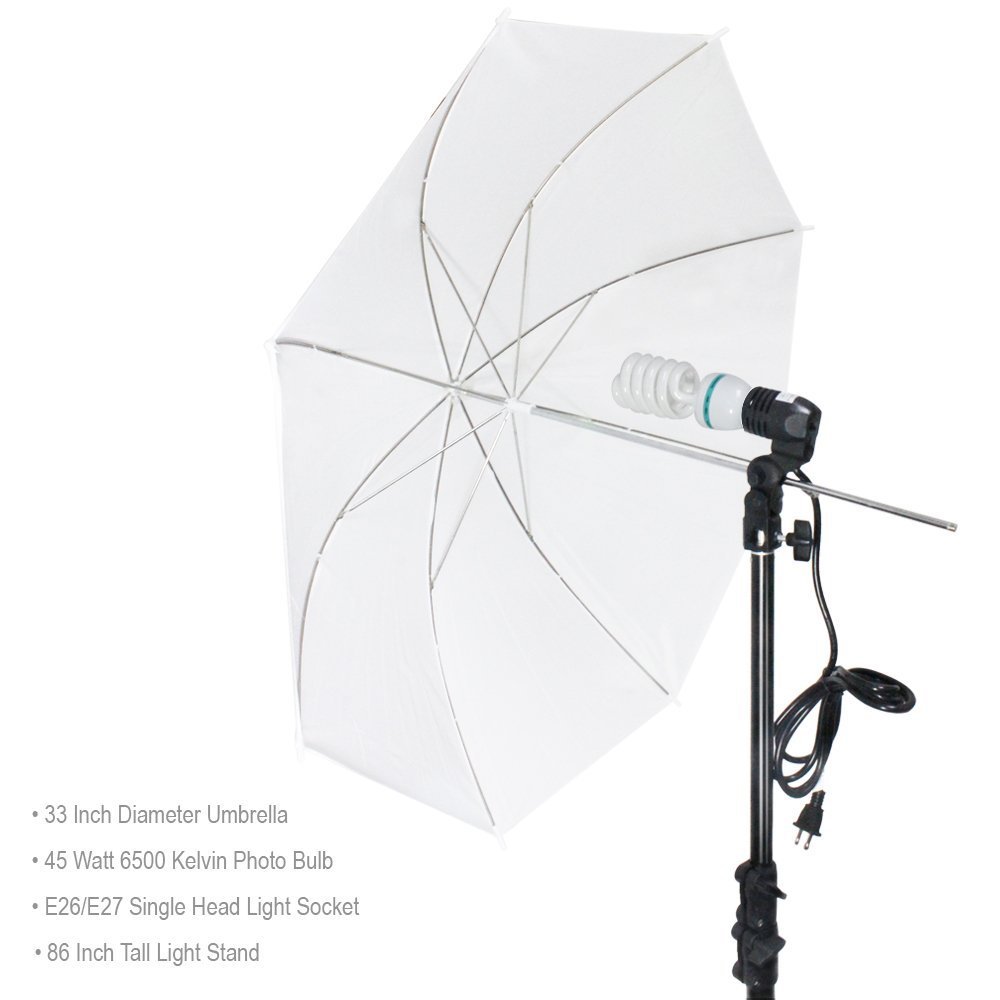 LS Photography Continuous Light White Umbrella Reflector Lighting Kit