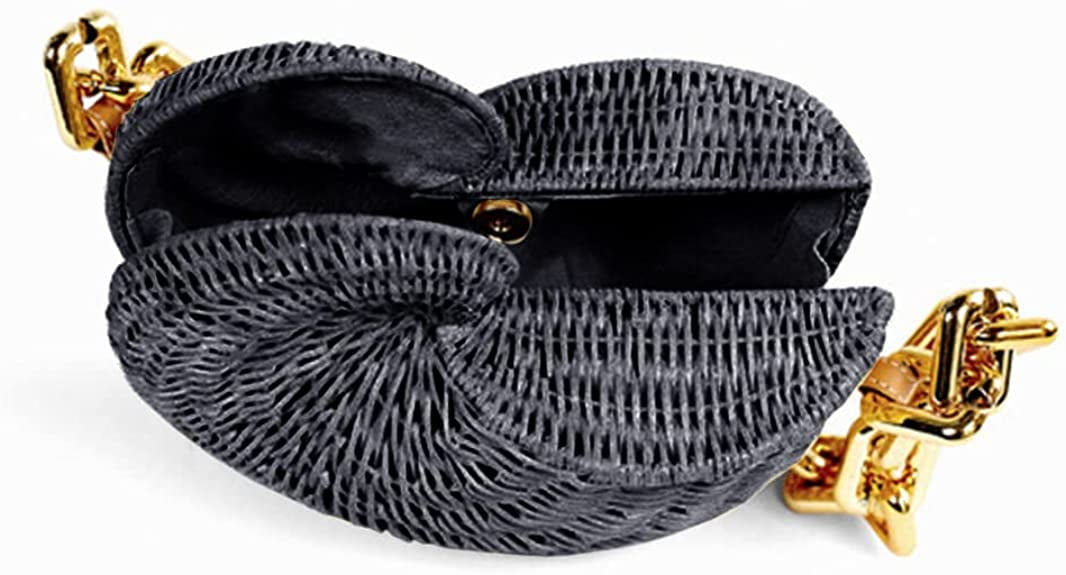 Thick Chains Rattan Conch Shape Women Shoulder Bags Design Wicker Woven Handbags Luxury Summer Beach Straw Bag Bali Purse 2022, Beige
