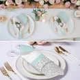 thumbnail image 2 of Aqua Grey Cloth Napkins, Chic Garden Floral Stripe Embroidery Design Washable and Reusable Dinner Napkins Set of 6, Table Napkin for Kitchen Party Birthday Wedding Hotel Housewarming 20"x20", 2 of 8