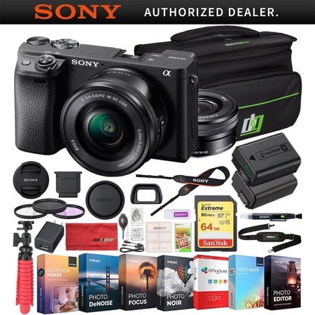 Sony ILCE-6400L Mirrorless APS-C Camera 16-50mm Lens Bundle with 64GB Memory Card Black