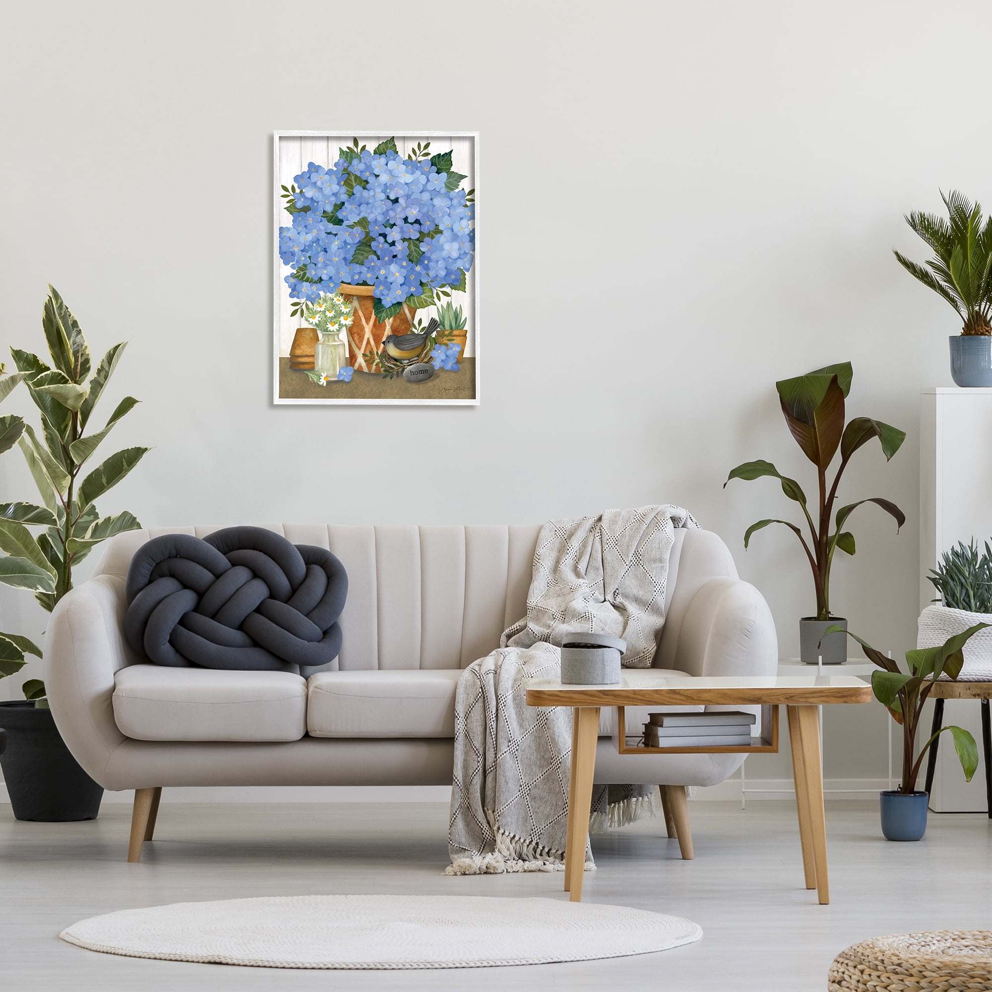 Stupell Blue Hydrangeas Country Arrangement Botanical & Floral Painting White Framed Art Print Wall Art