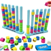 Giant Color Stack Challenge Game, 2Pcs Fast-Paced Color Matching Puzzle Game with 50 Challenge Cards, Fun Party and Family Board Games for Kids Adults (Colorful, 1-2 Player)