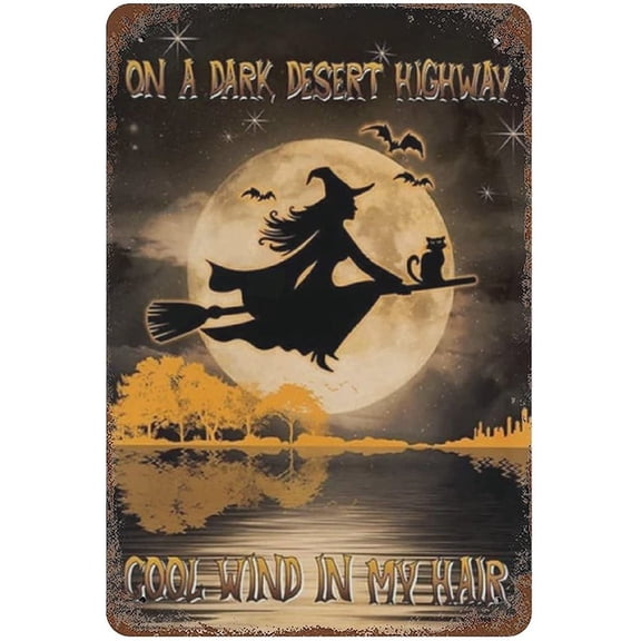 Vintage Witch Halloween Tin Sign, Retro Metal Wall Decor, Aluminum Home Coffee Bar Sign, 8 x 12 Inch