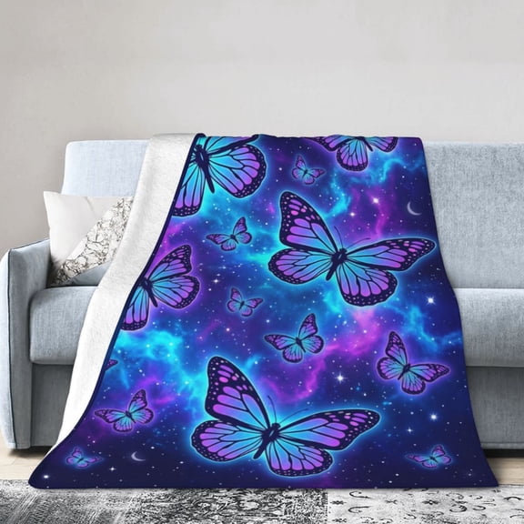 Butterfly Flannel Blanket, Ultra Soft Cozy Throw for Adults, Warm Blanket Gift for Sofa Couch and Bed 50x40