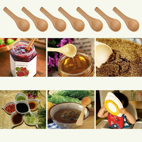 fsxdhpcsgfc 30 Pieces Small Wooden Spoons Mini Nature Spoons Wood Teaspoon Cooking Condiments Spoons For Kitchen Plate Mats Clear Chargers Bulk round Outdoor Table Set for 4
