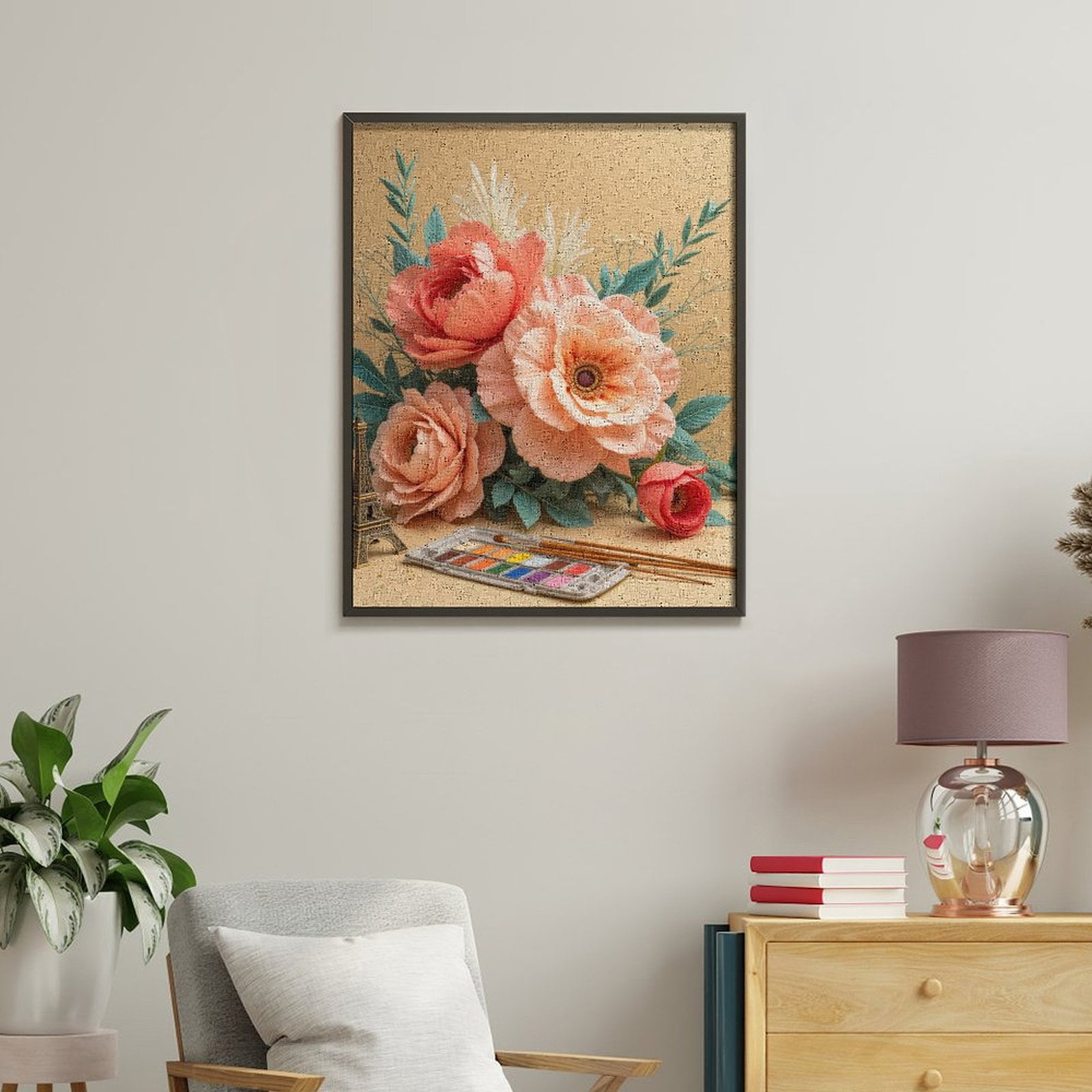 Paint By Numbers Kit for Adults Beginner - Floral Art Peach Blooms Watercolors Eiffel DIY Canvas Painting Kits for Adults, Frameless Paint By Number for Adults for Home Wall Decor 16x20 Inch